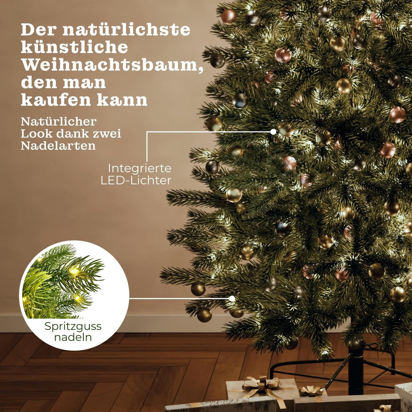 Naturgetreuer Tannenbaum mit Beleuchtung, 180 cm