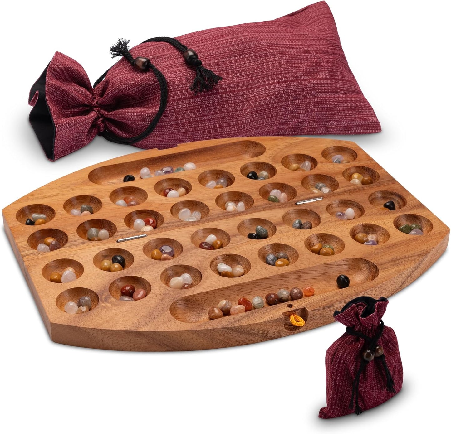 Bao/Kalaha mit Edelsteinen und Stoffbeutel, Schlaufe, mit Stoffbeutel