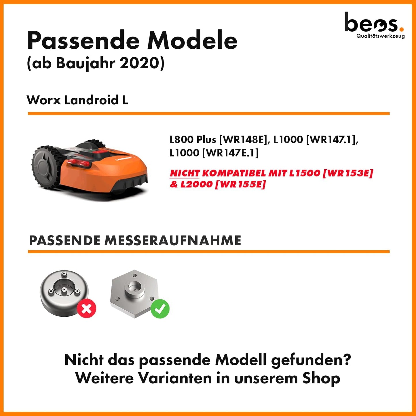 Rasenroboter Messerteller für Worx L800/L1000, Worx L800 & L1000 [ab BJ 2020]