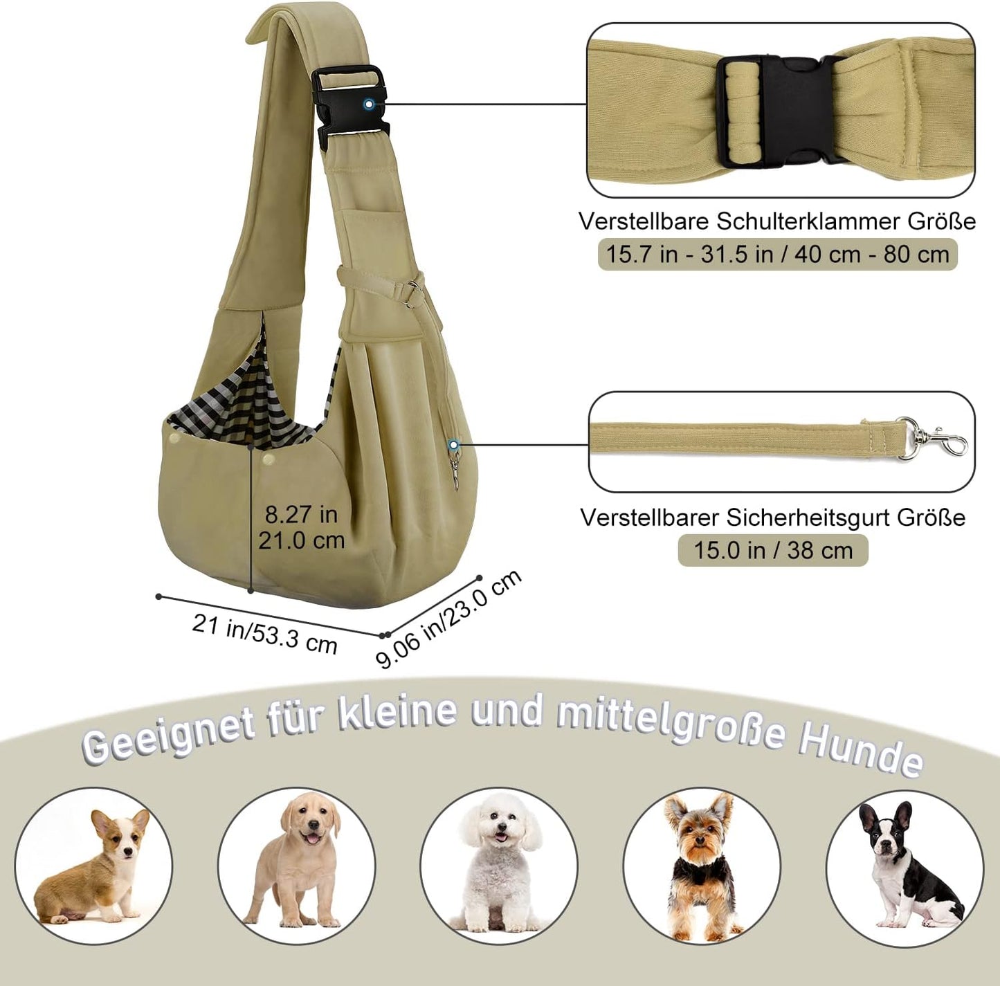 Reversibles Tragetuch für kleine Haustiere, Khaki