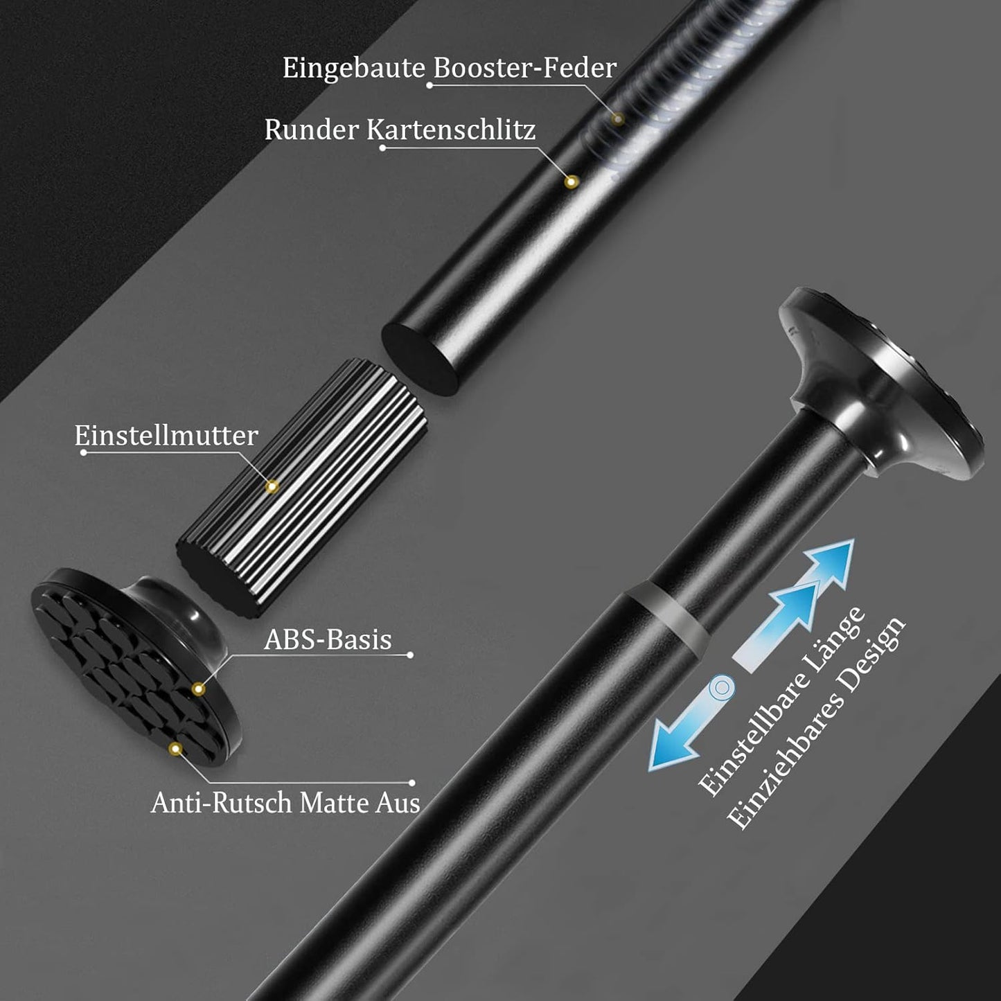 Teleskopstange ohne Bohren 115-465cm, 115-465cm Schwarz