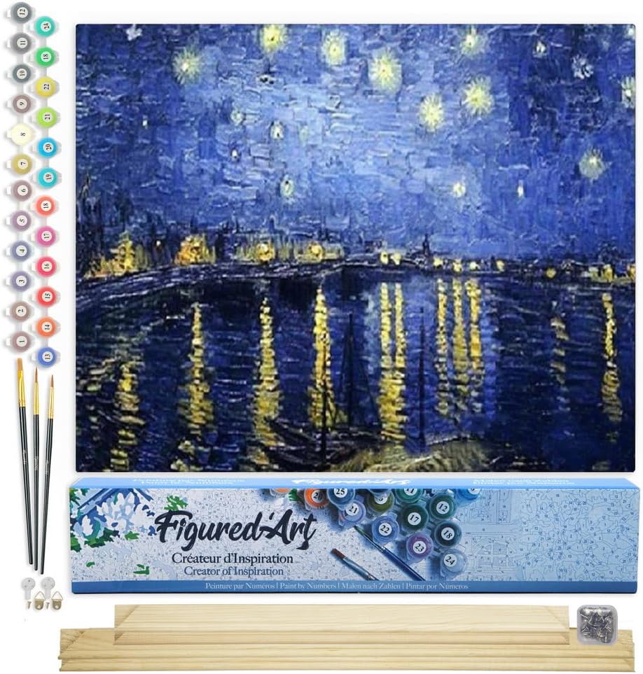 Malen nach Zahlen Set mit Keilrahmen, Van Gogh Sternennacht über der Rhone 40x50cm Mit Keilrahmen (nicht gespannt)