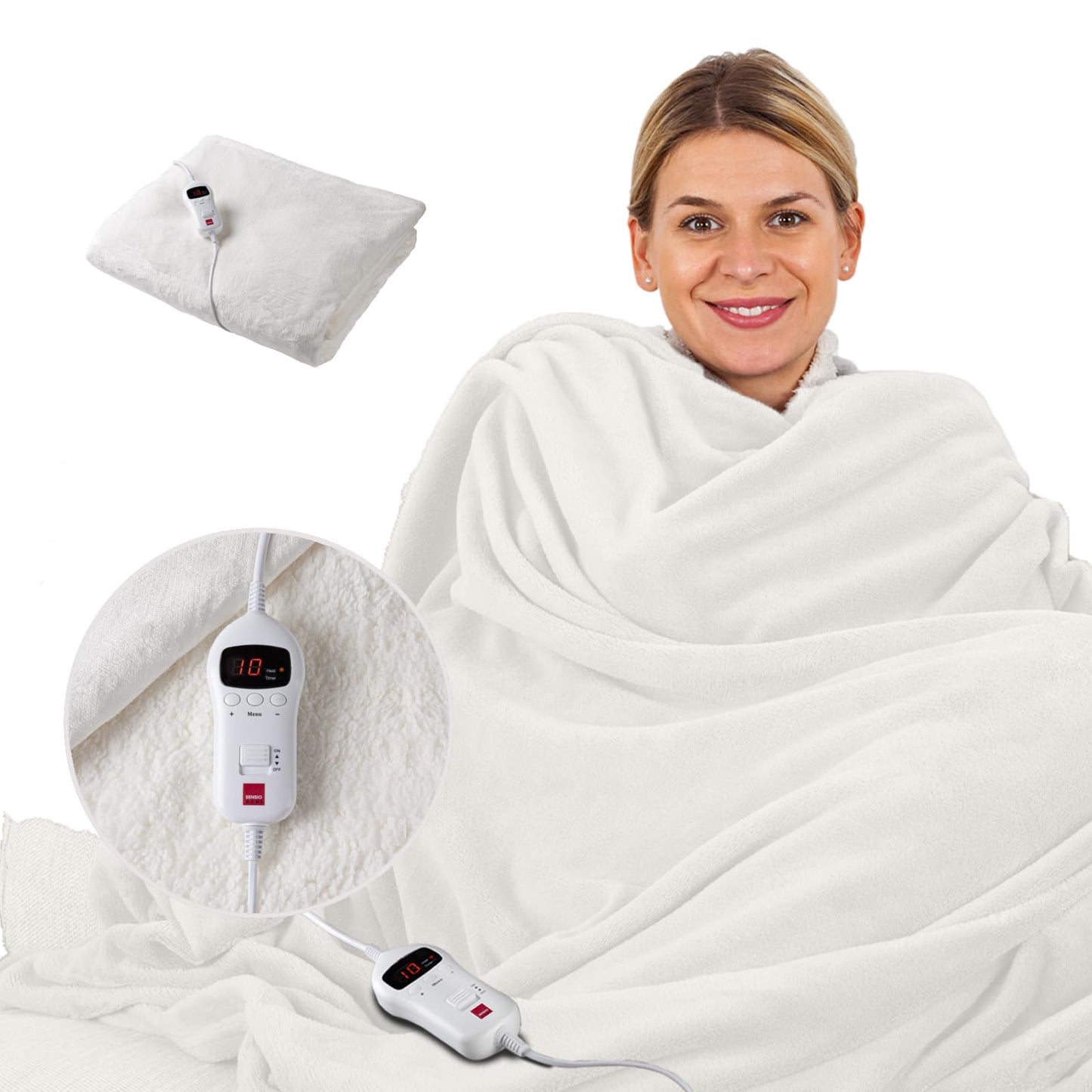 Heizdecke mit Fernbedienung und Timer, 160 x 120 cm Creme