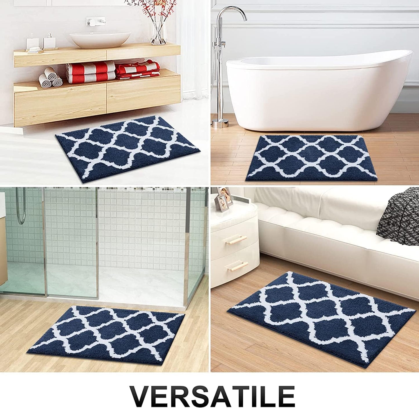 2-teiliges Badematten-Set, 50 x 60 cm (U-förmig) + 50 x 76 cm (Rechteckig) Marine Blau