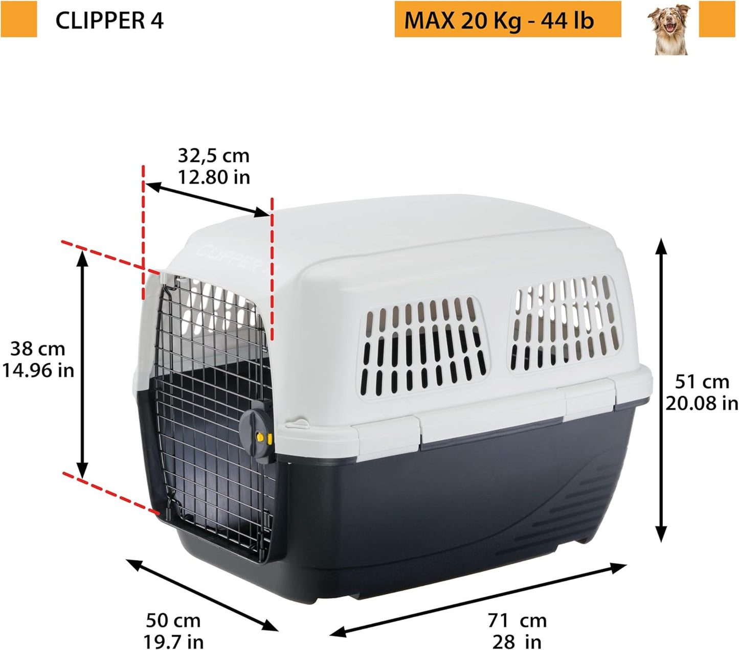 Hundetransportbox Clipper Plus 4, 71 x 50 x h 51 cm.