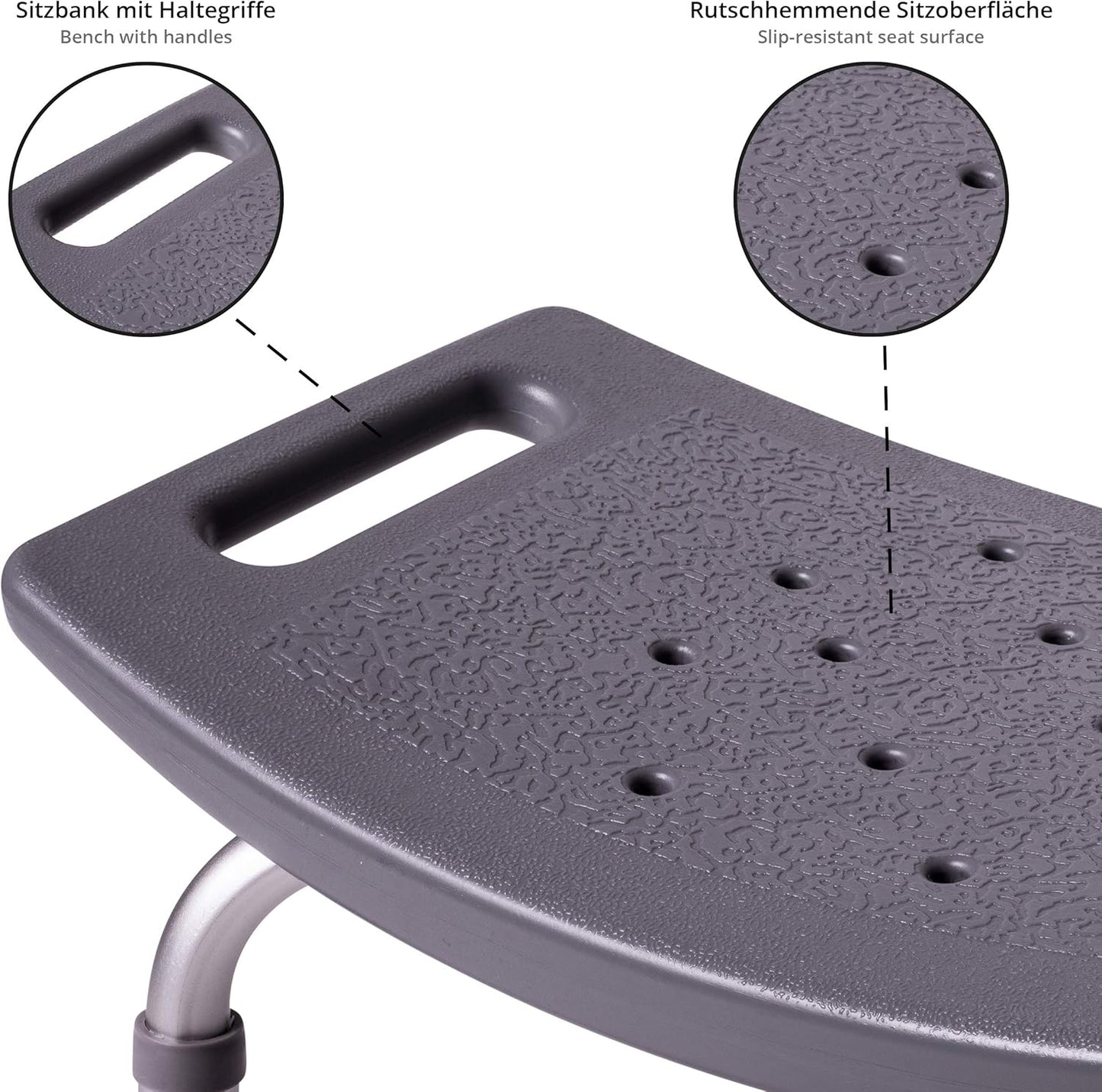 Höhenverstellbarer Duschhocker, Badhocker grau 150 kg