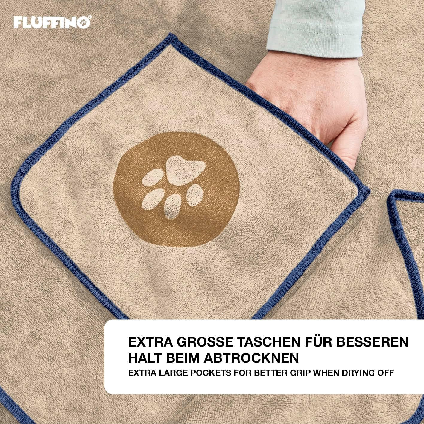 2er-Set Hundehandtuch, Beige & Dunkelblau L | 2 Stück