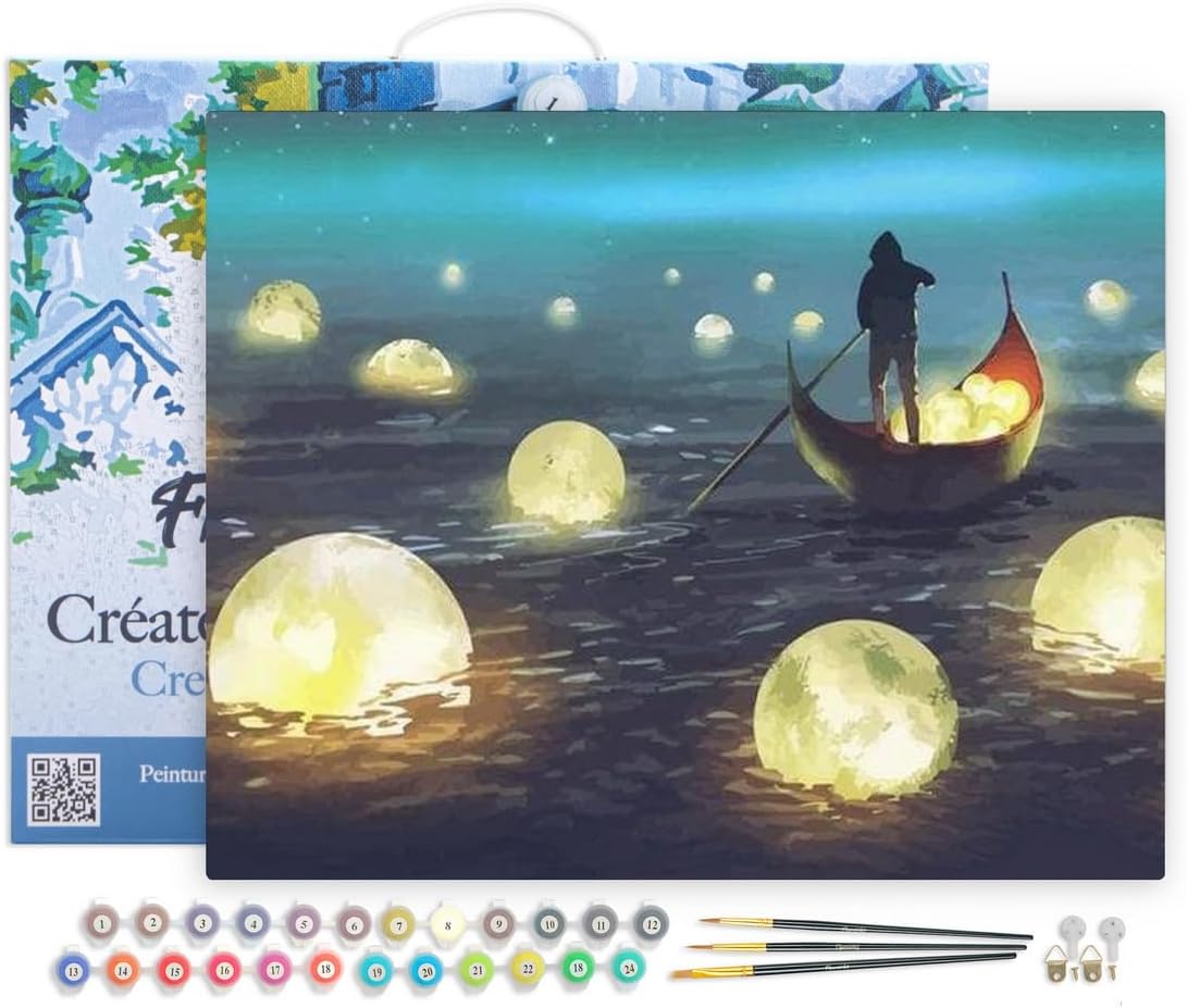Malen nach Zahlen Lichter auf dem See, Lichter auf dem See 40x50cm Mit Rahmen (bereits gespannt)