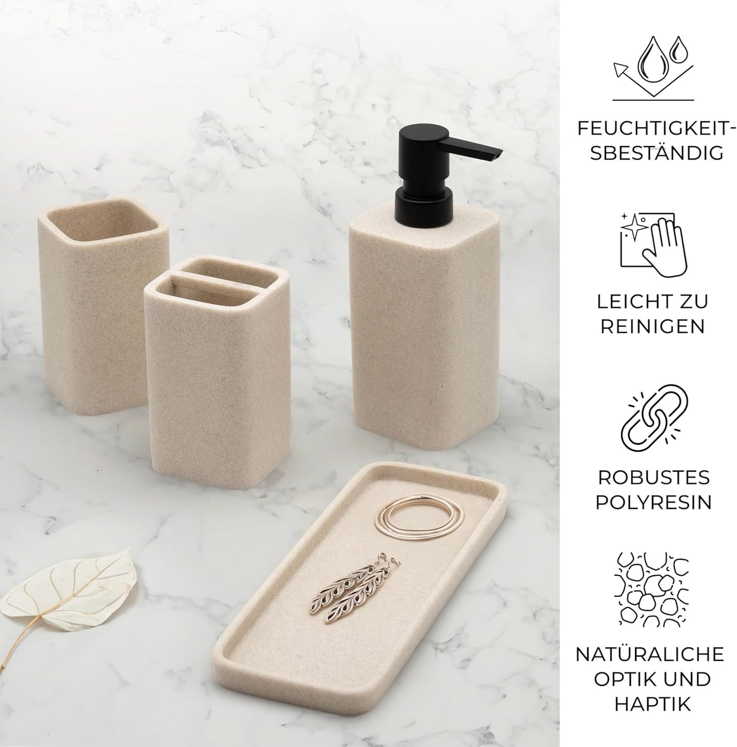 4-teiliges Badezimmer Set mit Organizer und Spender, Sand