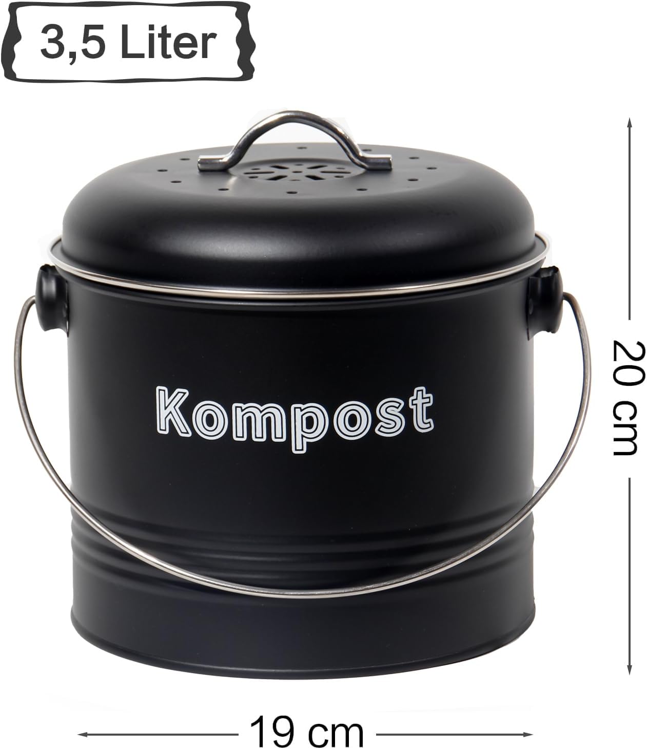 Biomülleimer mit Aktivkohlefilter, Schwarz
