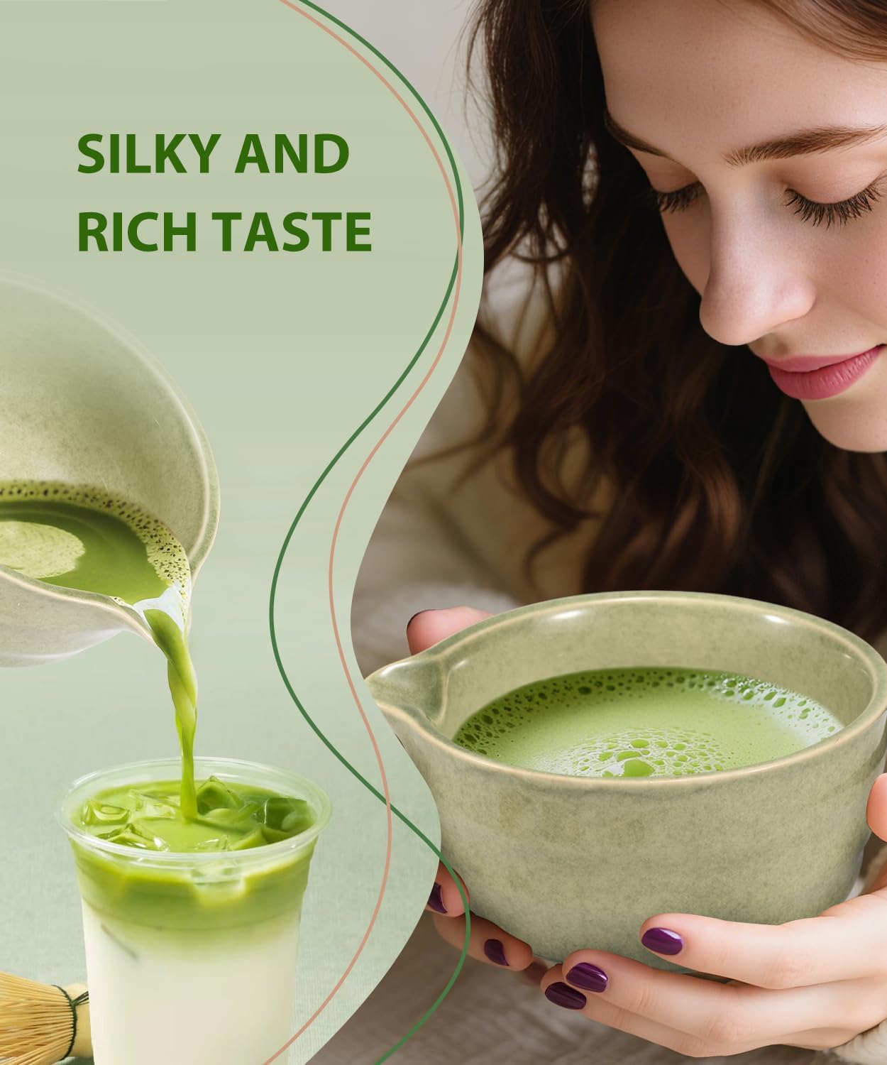 6-teiliges Matcha Tee Set mit Besen und Schale, Grün