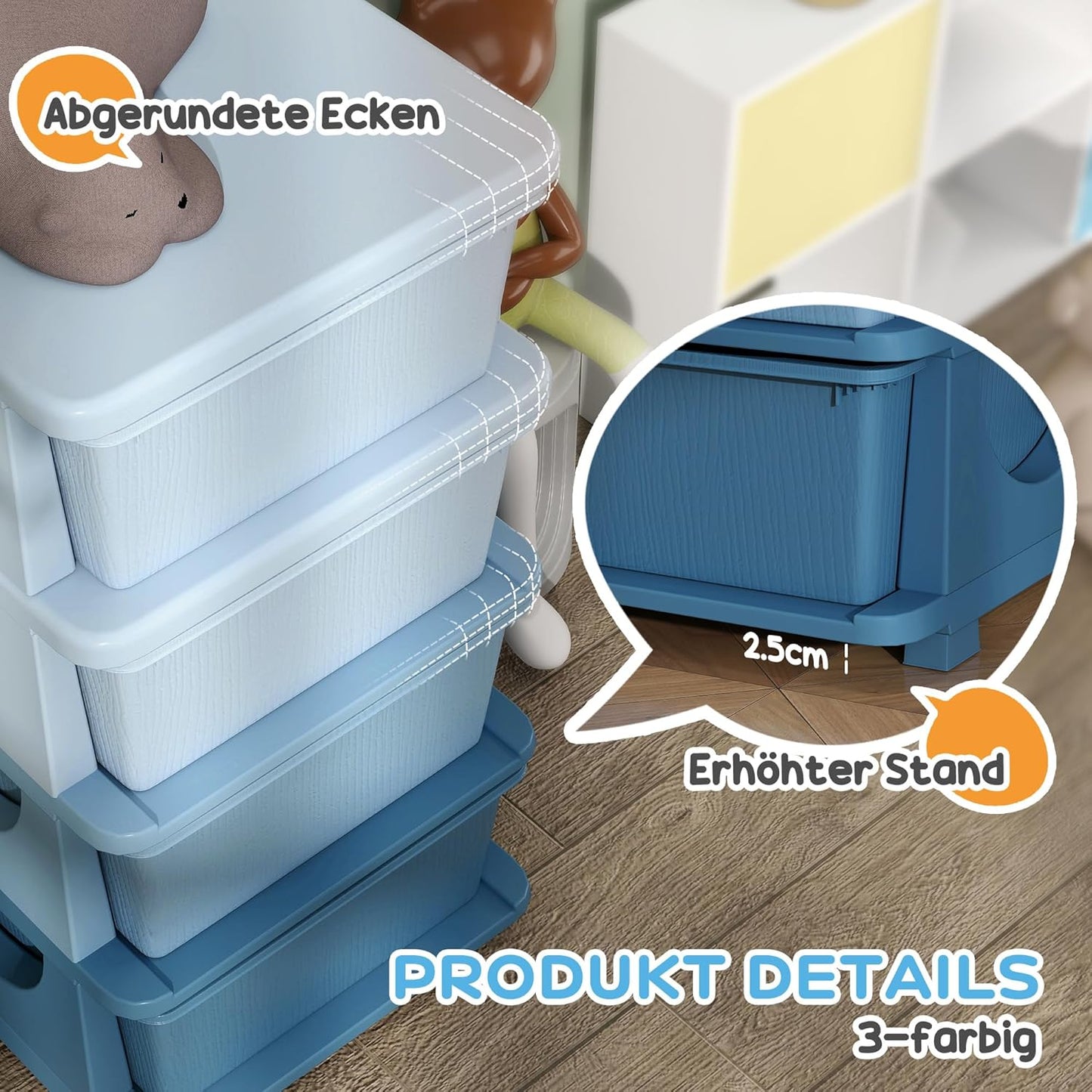 Schubladenschrank, 37L x 37B x 76H cm Blau