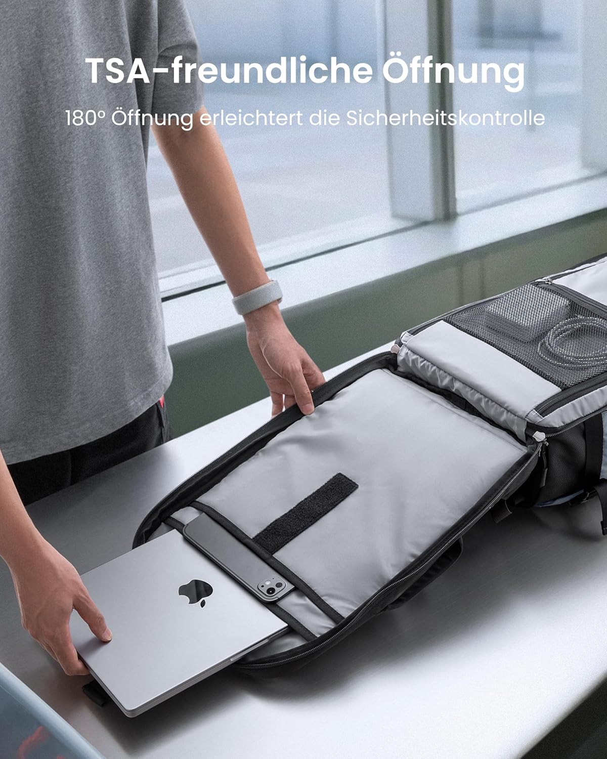TSA-freundlicher Reiserucksack, 28 Liter Grau-ripstop