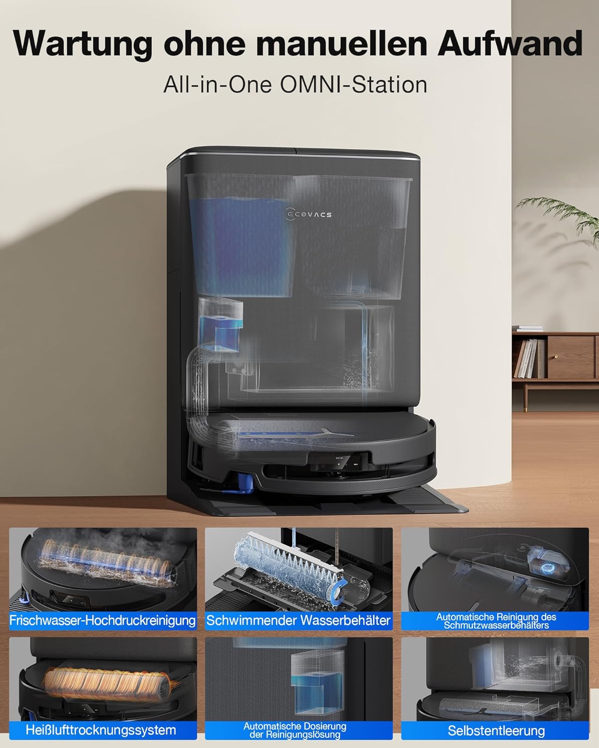 DEEBOT T90 PRO Staubsaugerroboter mit Wischfunktion, Schwarz