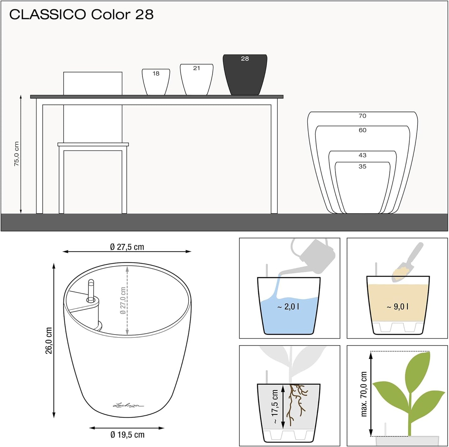 Classico Color Blumenkübel, 28.5x28.5x26 cm Weiss