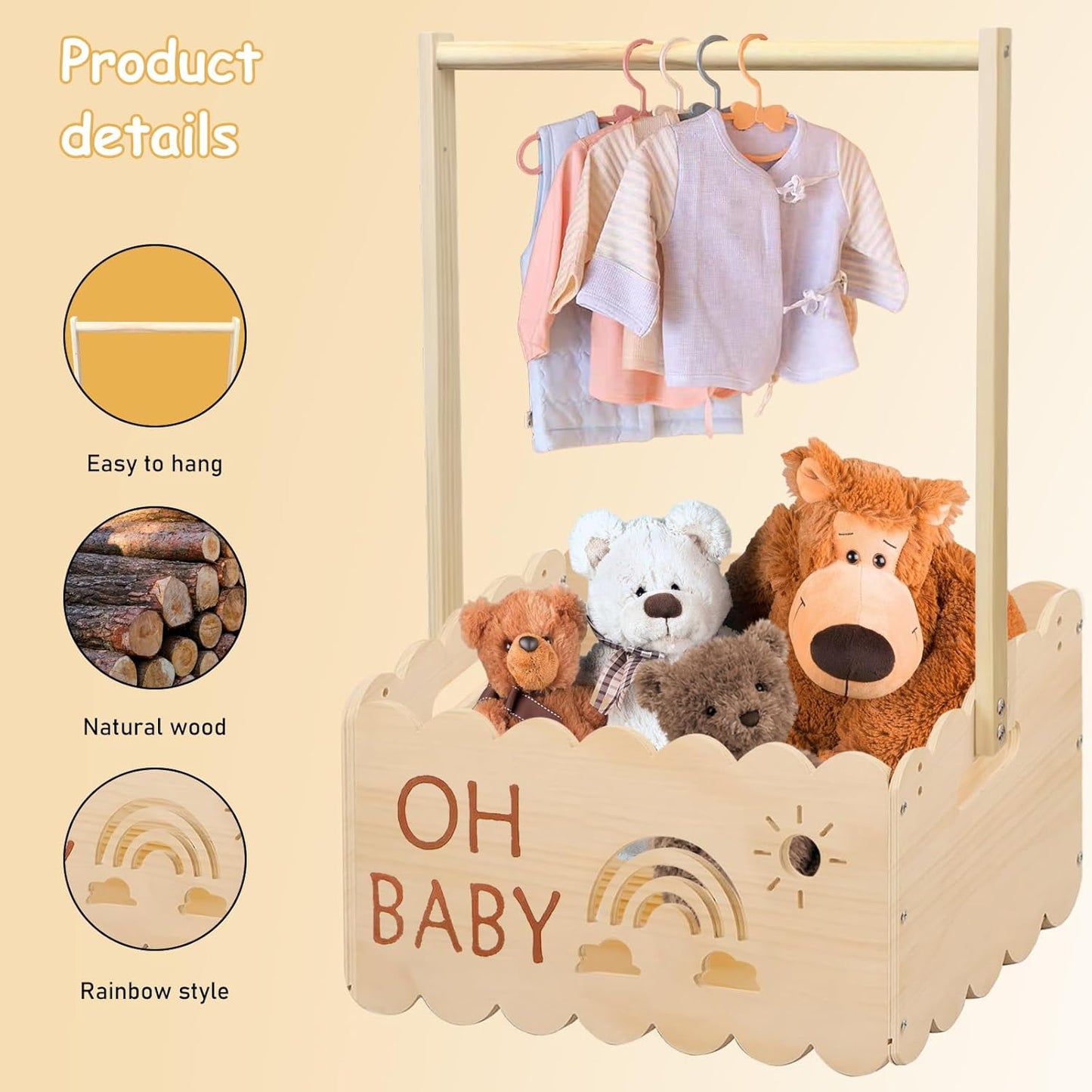 Babygeschenkkorb mit Kleiderbügeln und Kleiderstange