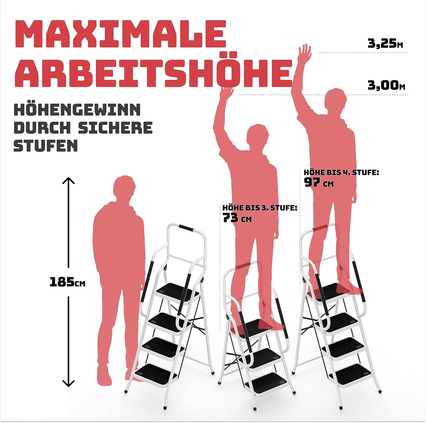 Klappbare Sicherheitsleiter, 4 Stufen mit Handlauf|Anthrazit