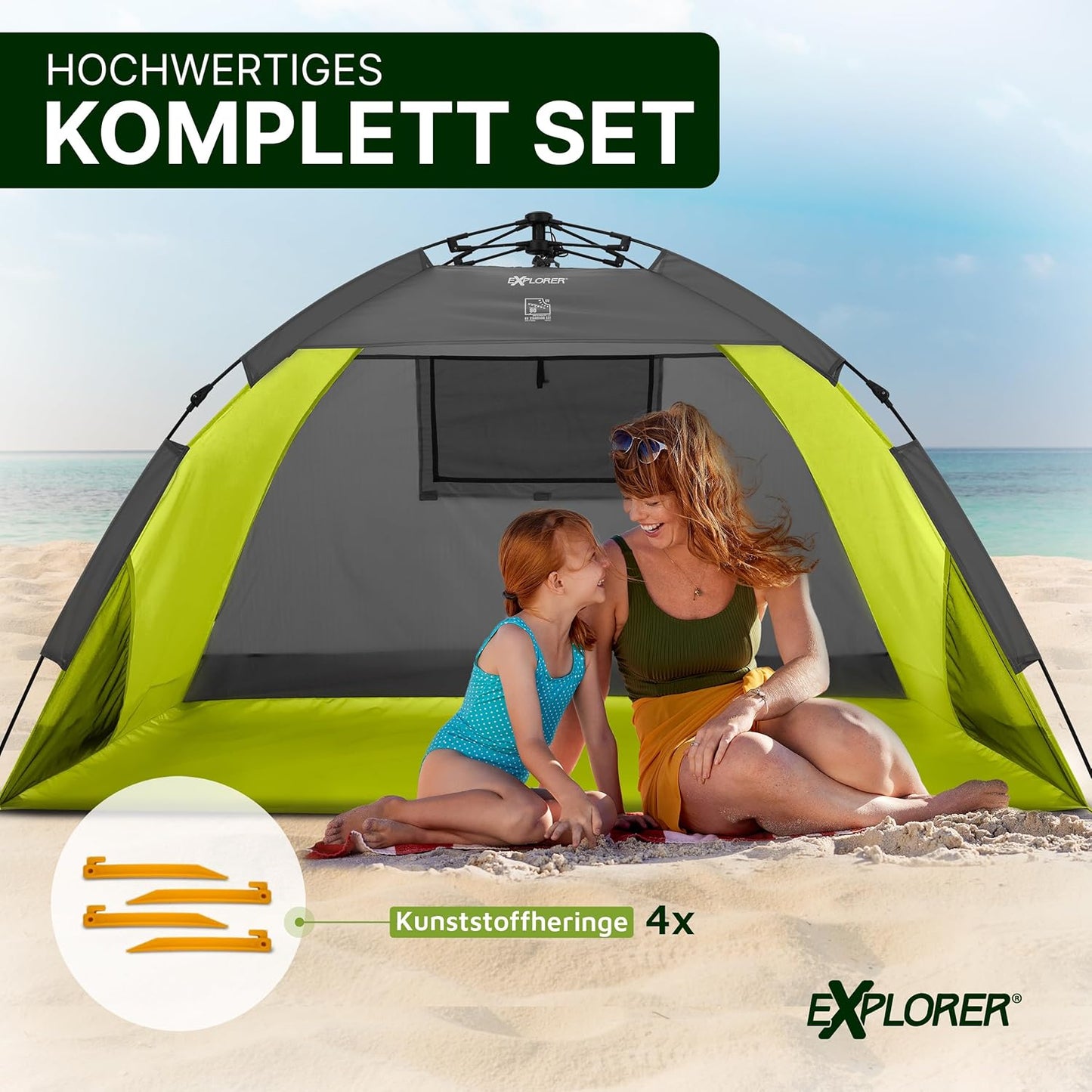 Automatik-Strandmuschel mit UV Schutz 80+, Automatik Grün