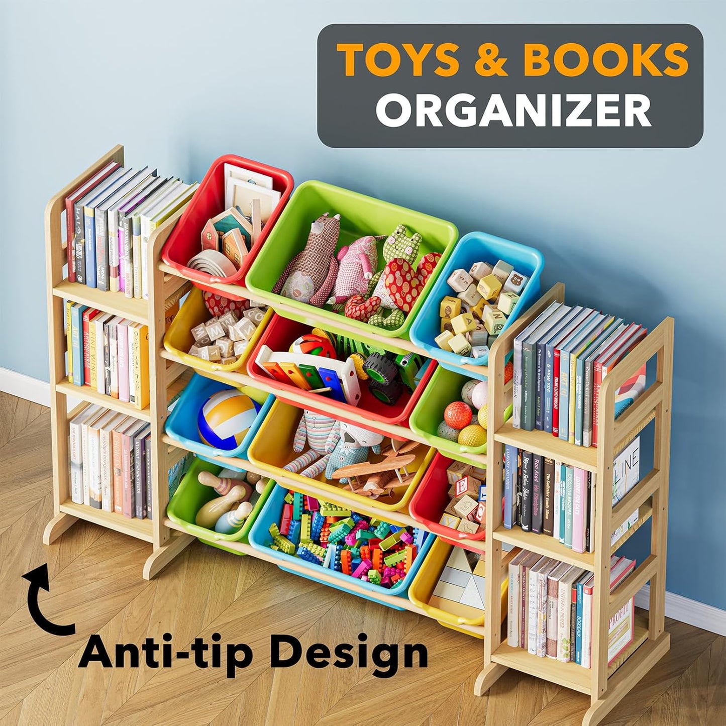 Spielzeug-Organizer mit Regalen und Behältern, Bunt 52.3"W, 6 Shelves, 12 Bins 1