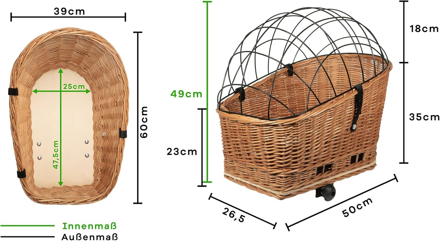 Hundevelokorb für Gepäckträger, XXL + Kissen/Holz/Einlage G1