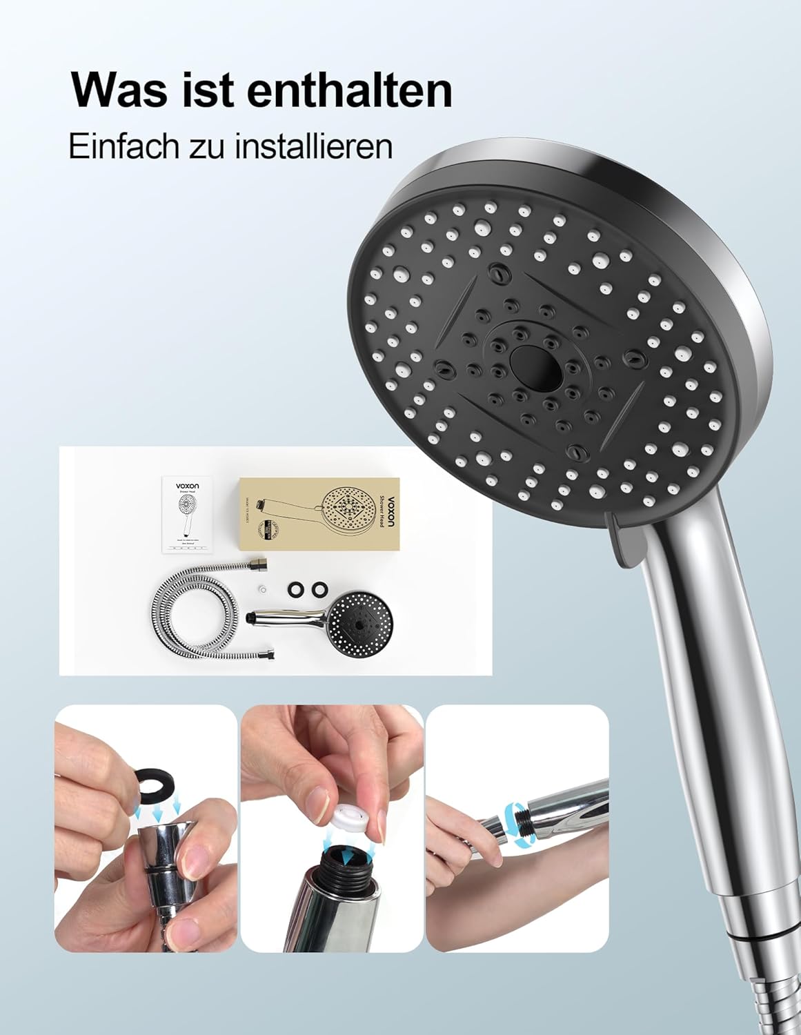 Duschkopf ‎VX-HS011 mit 10 Strahlarten und Schlauch, Duschkopf mit schlauch
