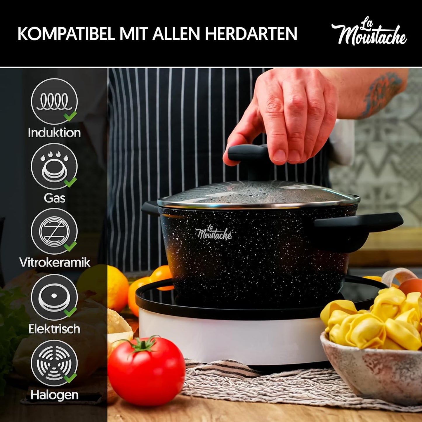 8-teiliges Antihaft-Kochgeschirr-Set für Induktion, 8 Stücke Onix