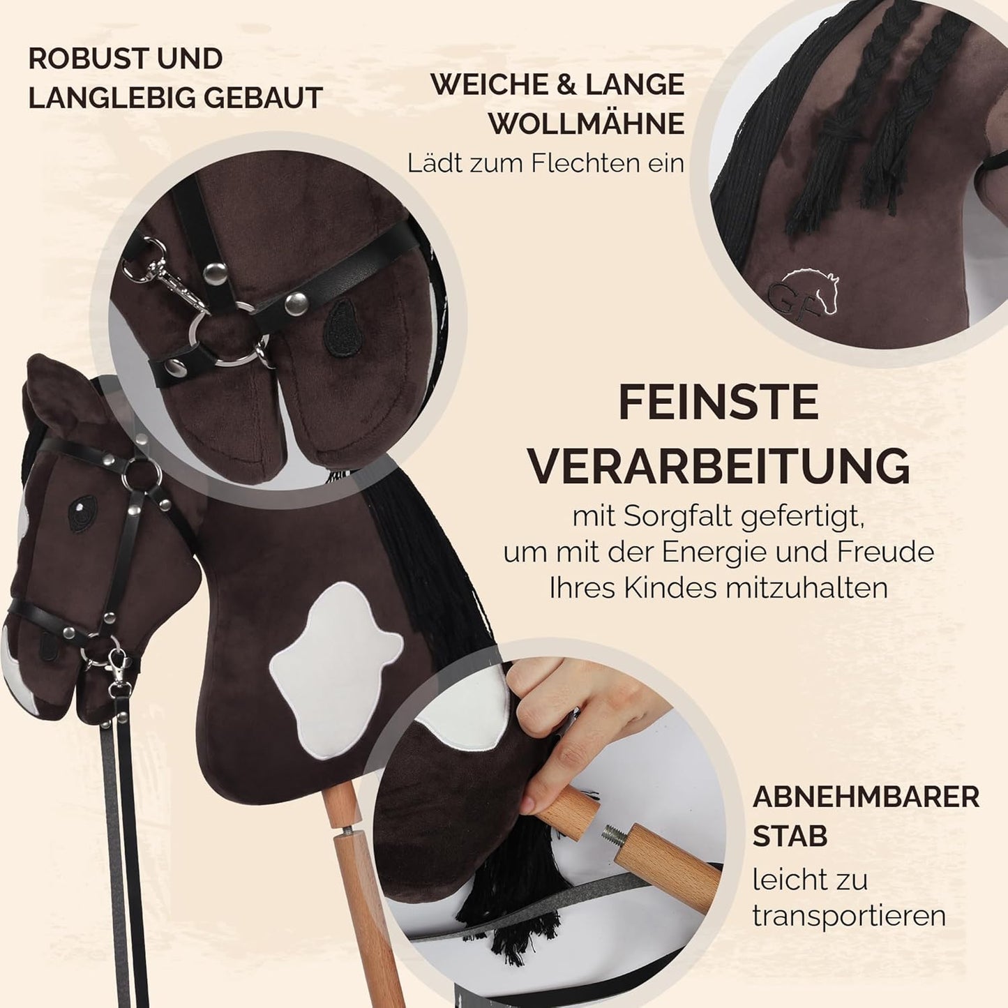 Hobby Horse Steckenpferd Braunschecke mit Zubehör