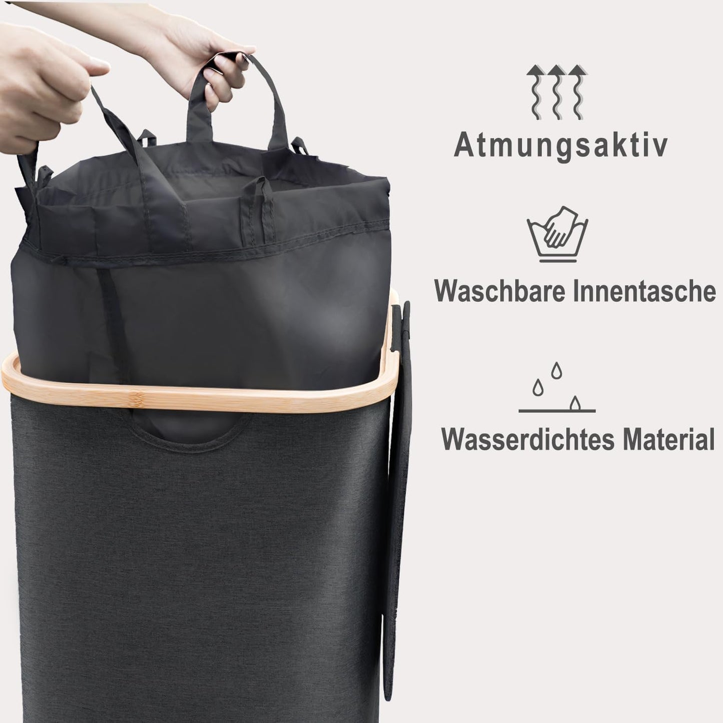 Wäschekorb mit Deckel, Schwarz-100l