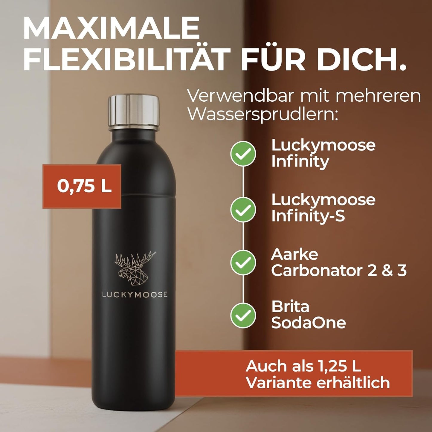 Wassersprudler-Flasche, 0.75L, Black 0,75L (1 Stück)