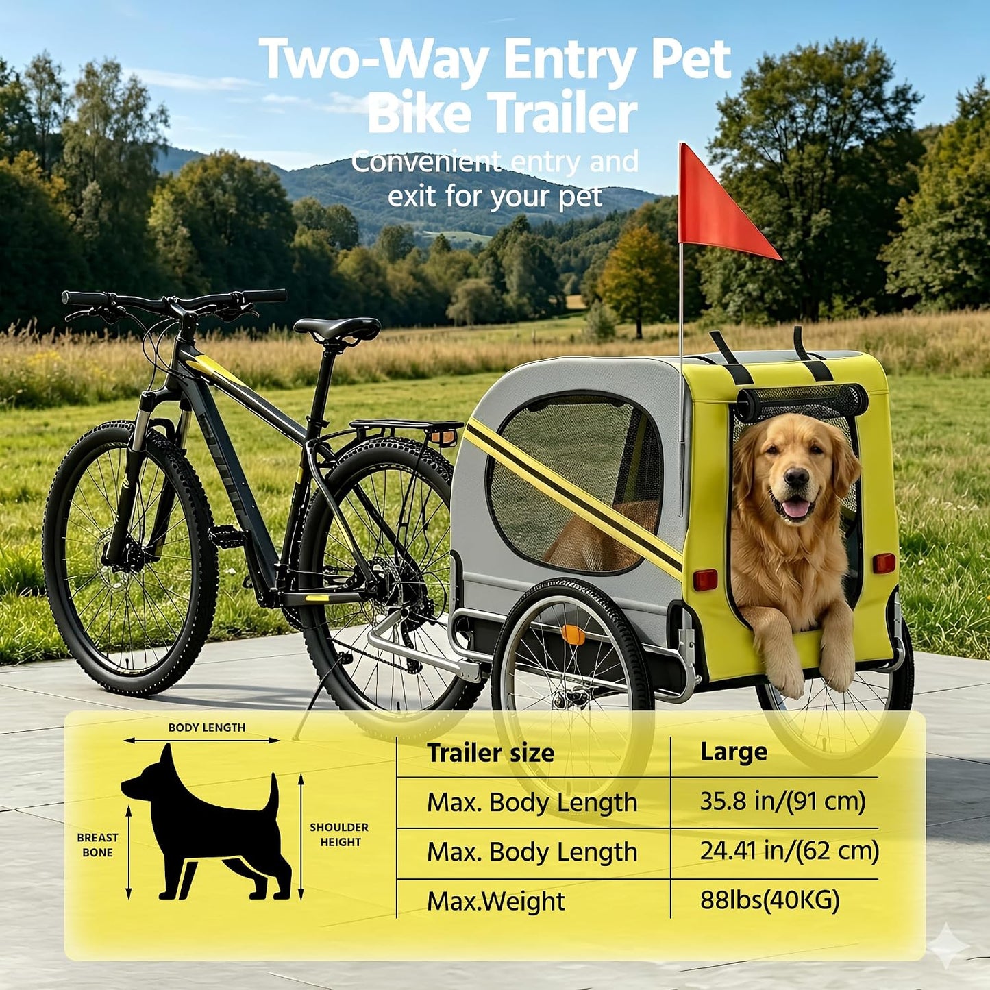 Hundefahrradanhänger & Buggy klappbar mit Dachöffnung, grün