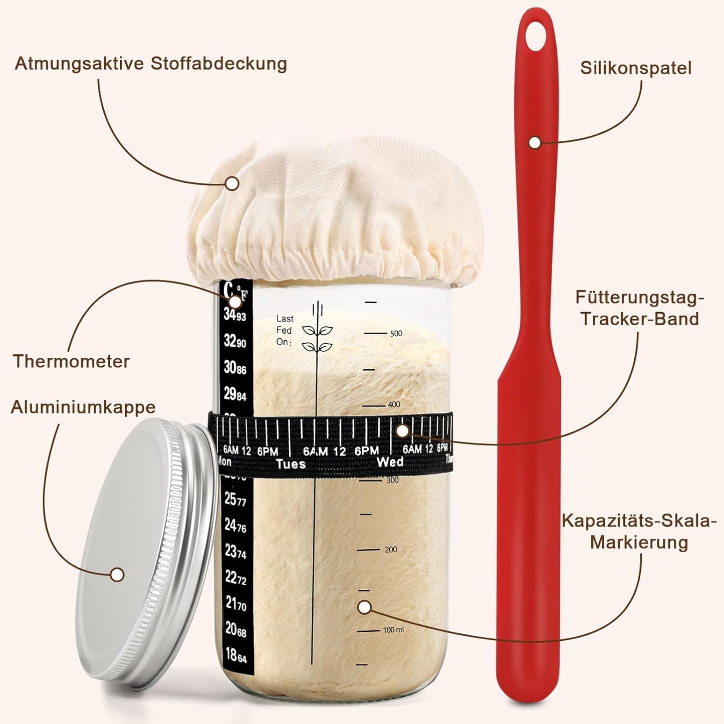11-teiliges Sauerteig Starter-Set, Rundes Geschenkset