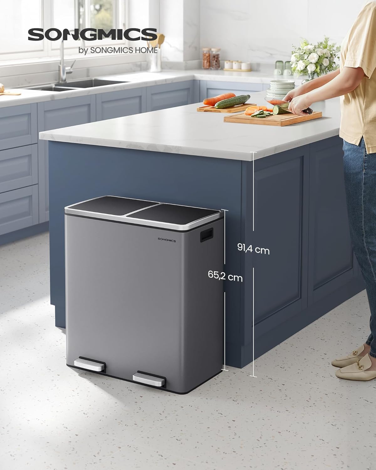Mülltrennsystem Treteimer LTB060G01, 2 x 30 L, mit Softclose, schiefergrau, 2 x 30 L