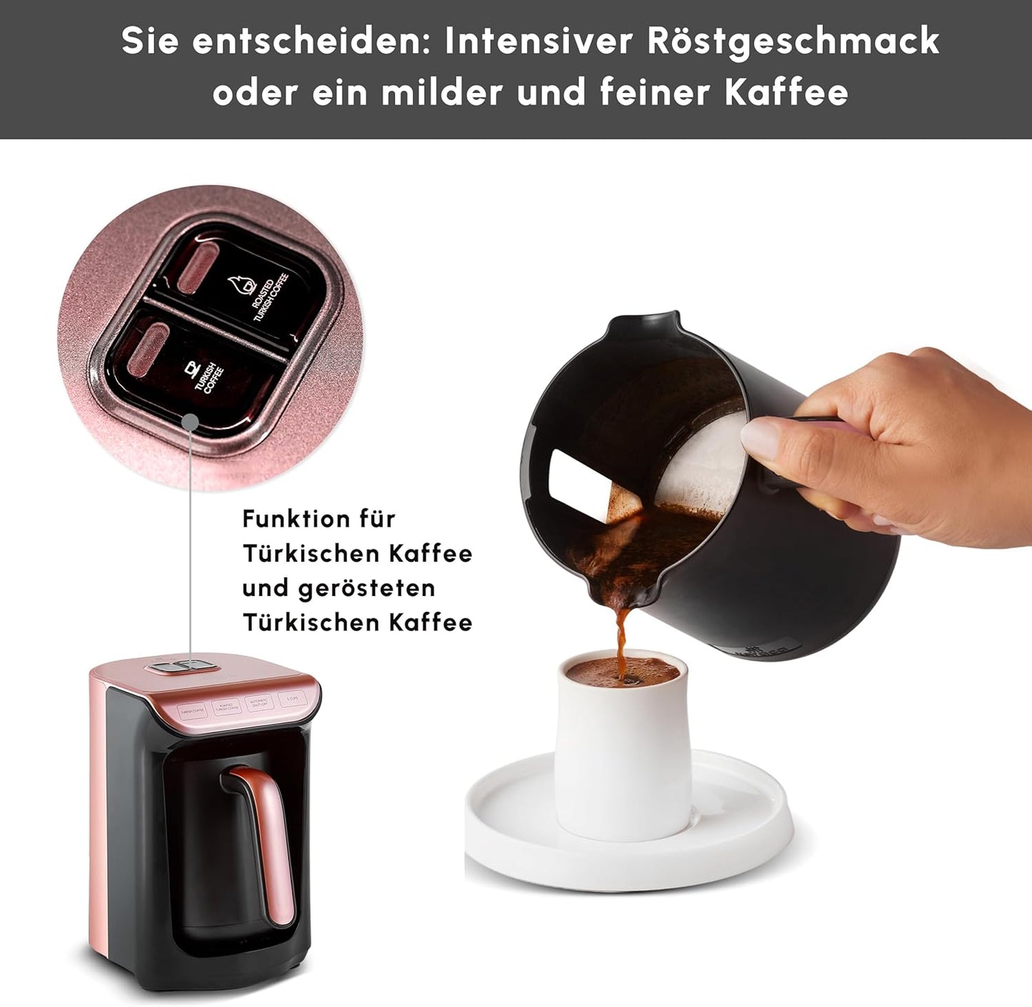 Kaffeemaschine mit Sprachwarnsystem, Roségold
