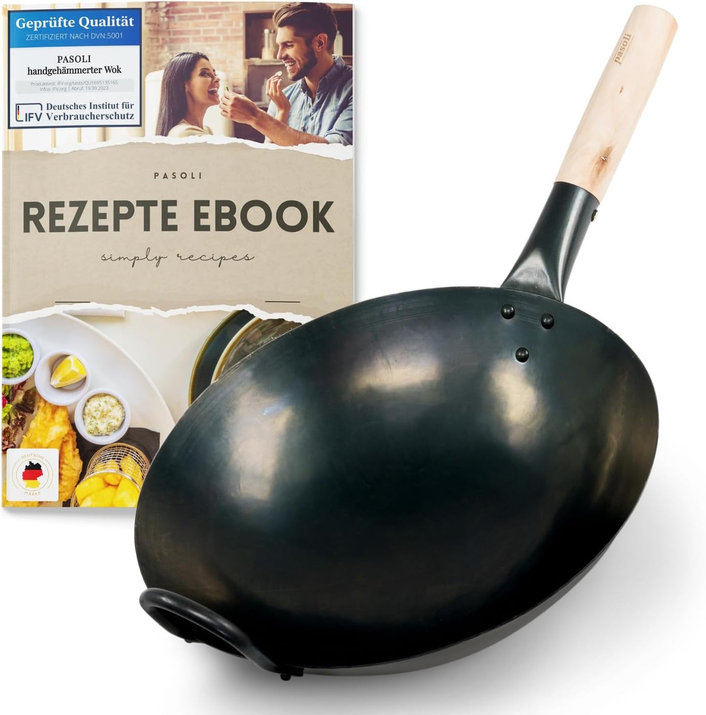 Carbonstahl-Wok, für Gasherd und Grill, schwarz 30 cm