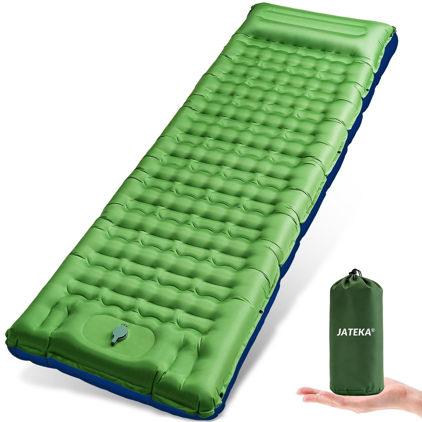Aufblasbare Isomatte mit Fusspumpe, Grün+blau - Einzel