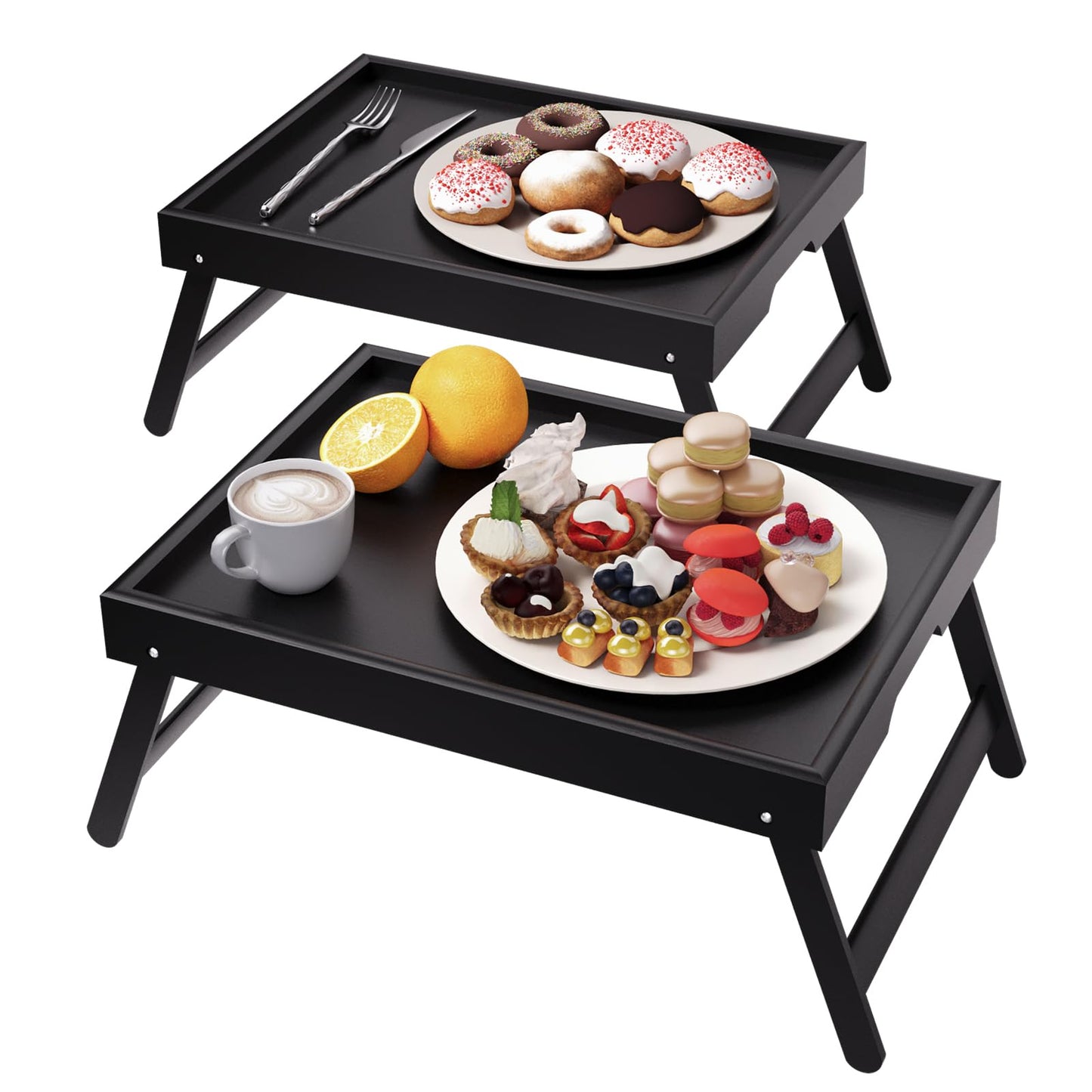 2er-Pack Betttabletts mit klappbaren Beinen, Set zwei Schwarz
