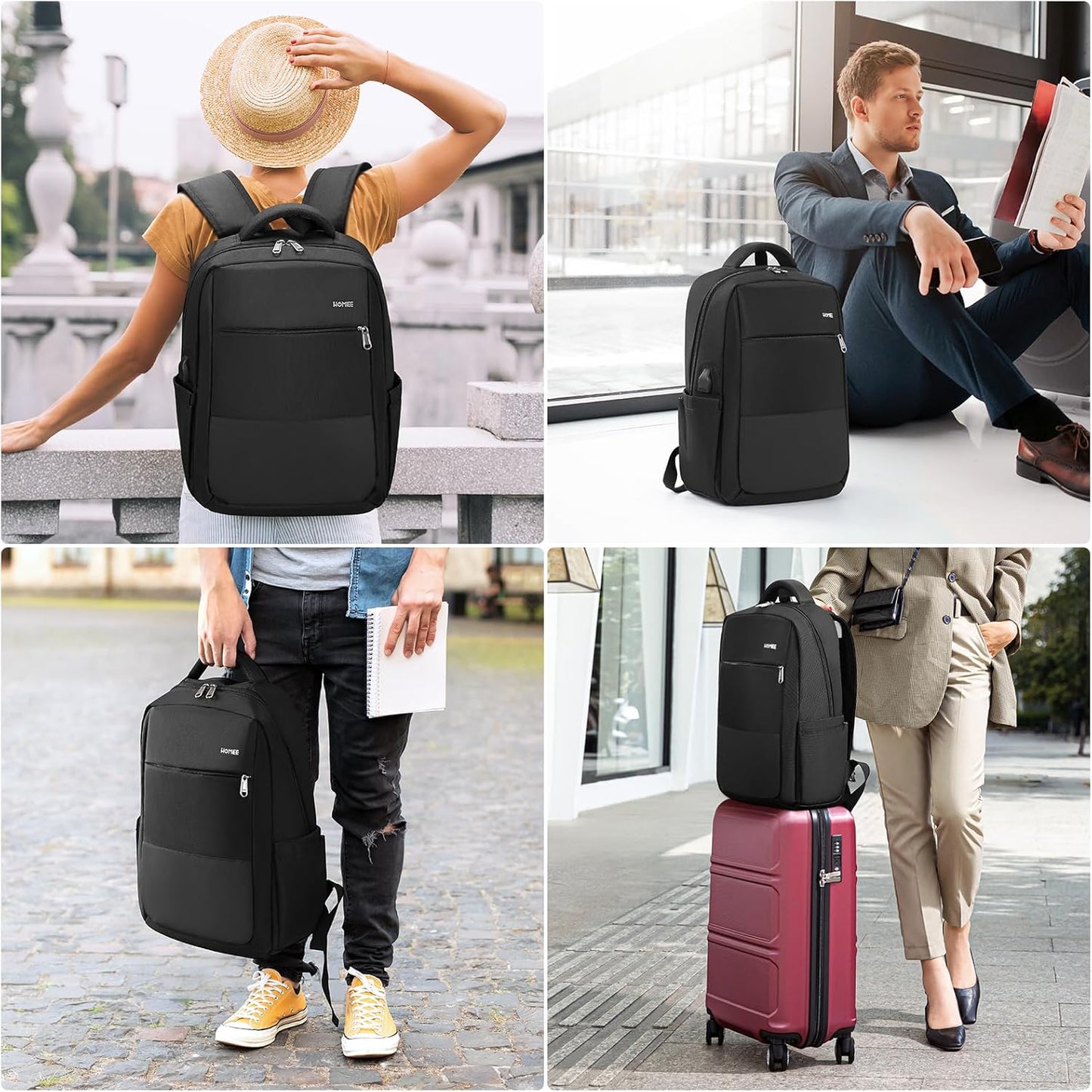 Wasserdichter Laptoprucksack mit Diebstahlschutz, 1-black