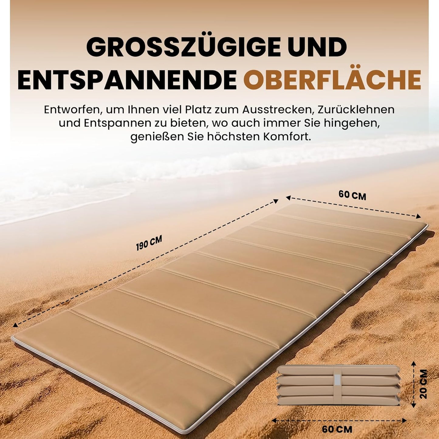 Faltbare 4-in-1 Strandmatte, Beige 2er Set