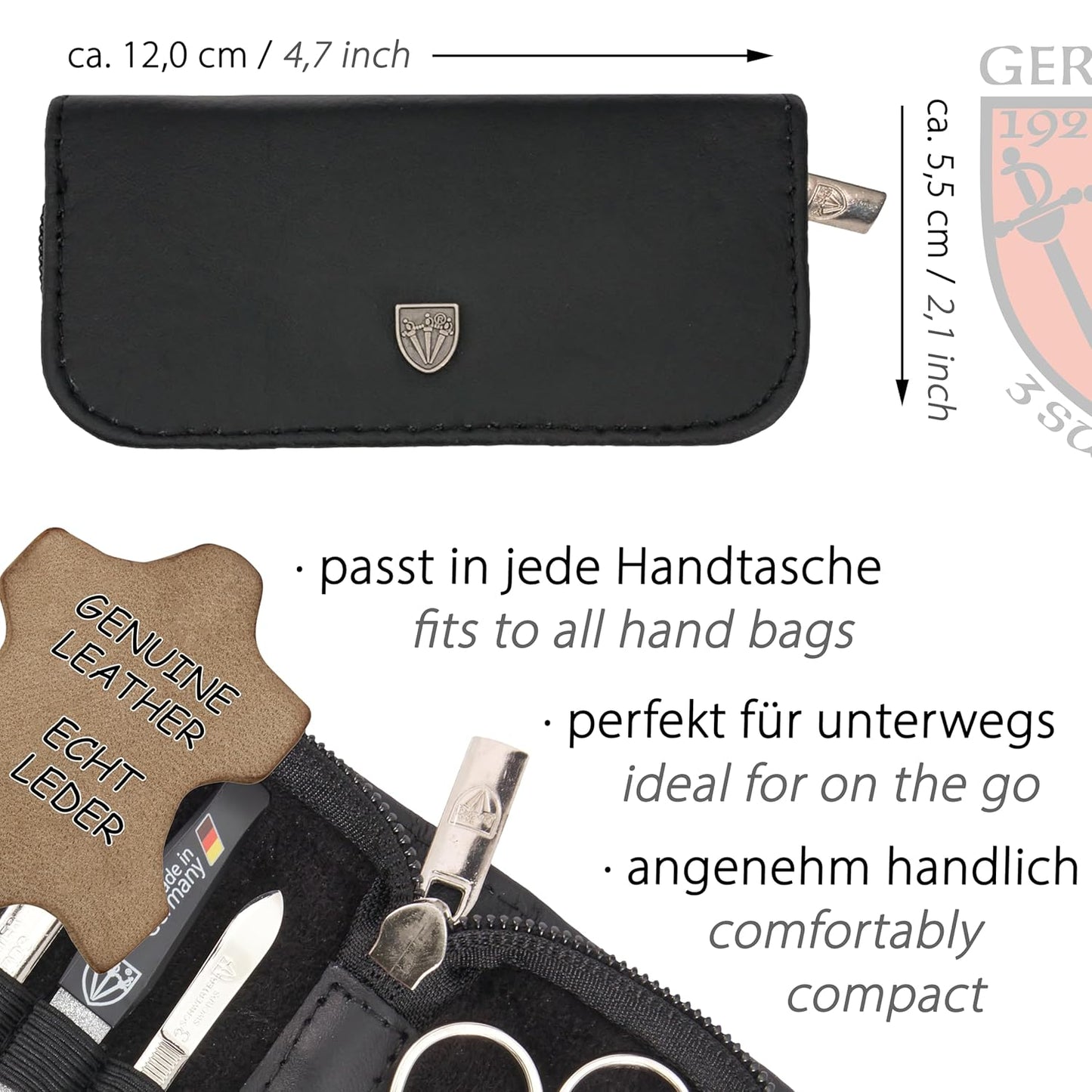 5-teiliges Maniküre-Set Milano, Schwarz - Echt Leder