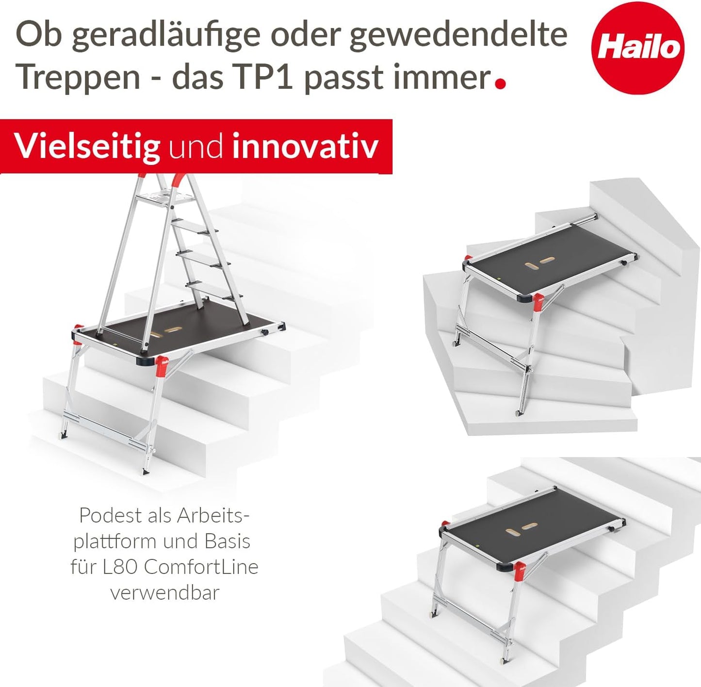 Stehleiter L80 ComfortLine mit Treppenpodest, 4 Stufen inkl. Treppenpodest