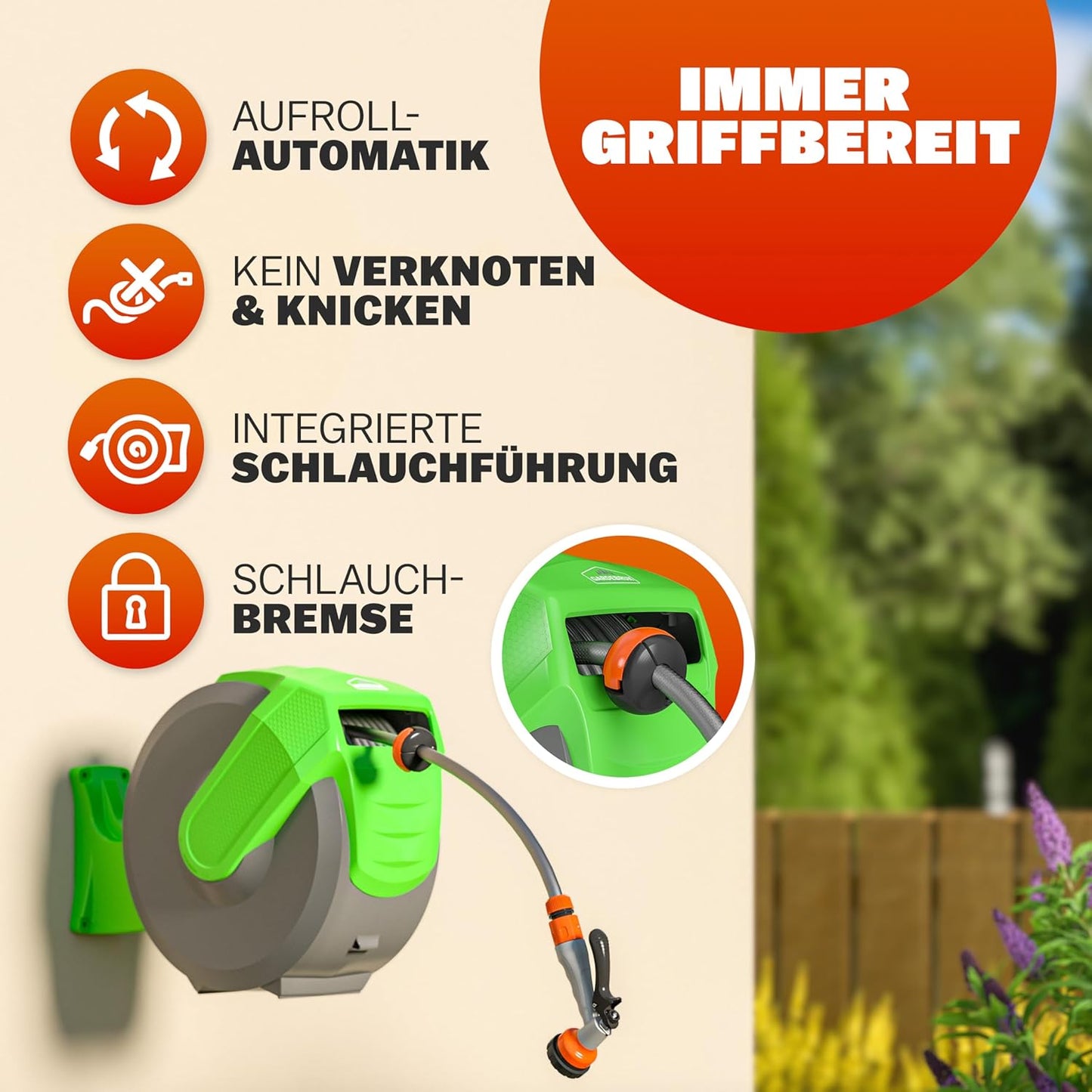 Schlauchtrommel mit Handbrause, 20m