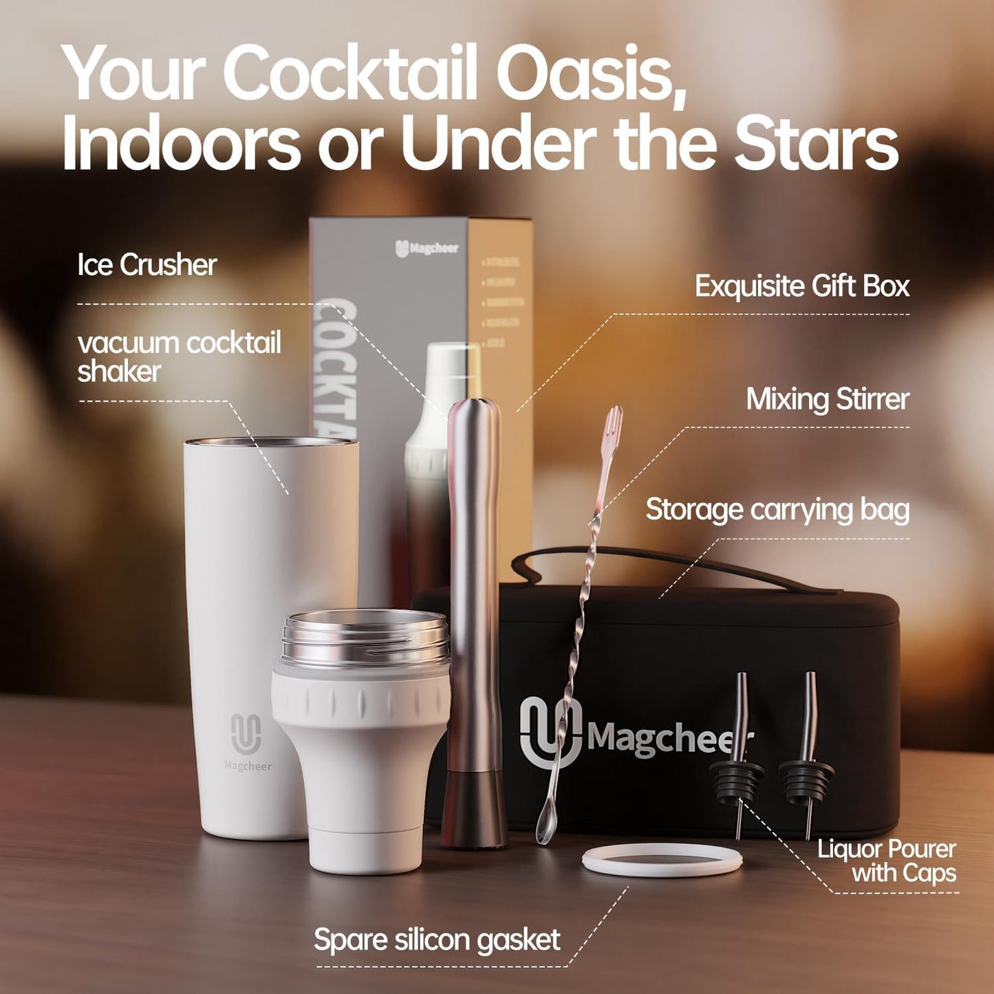 Cocktail Shaker Set, Weiss Mit Massskala