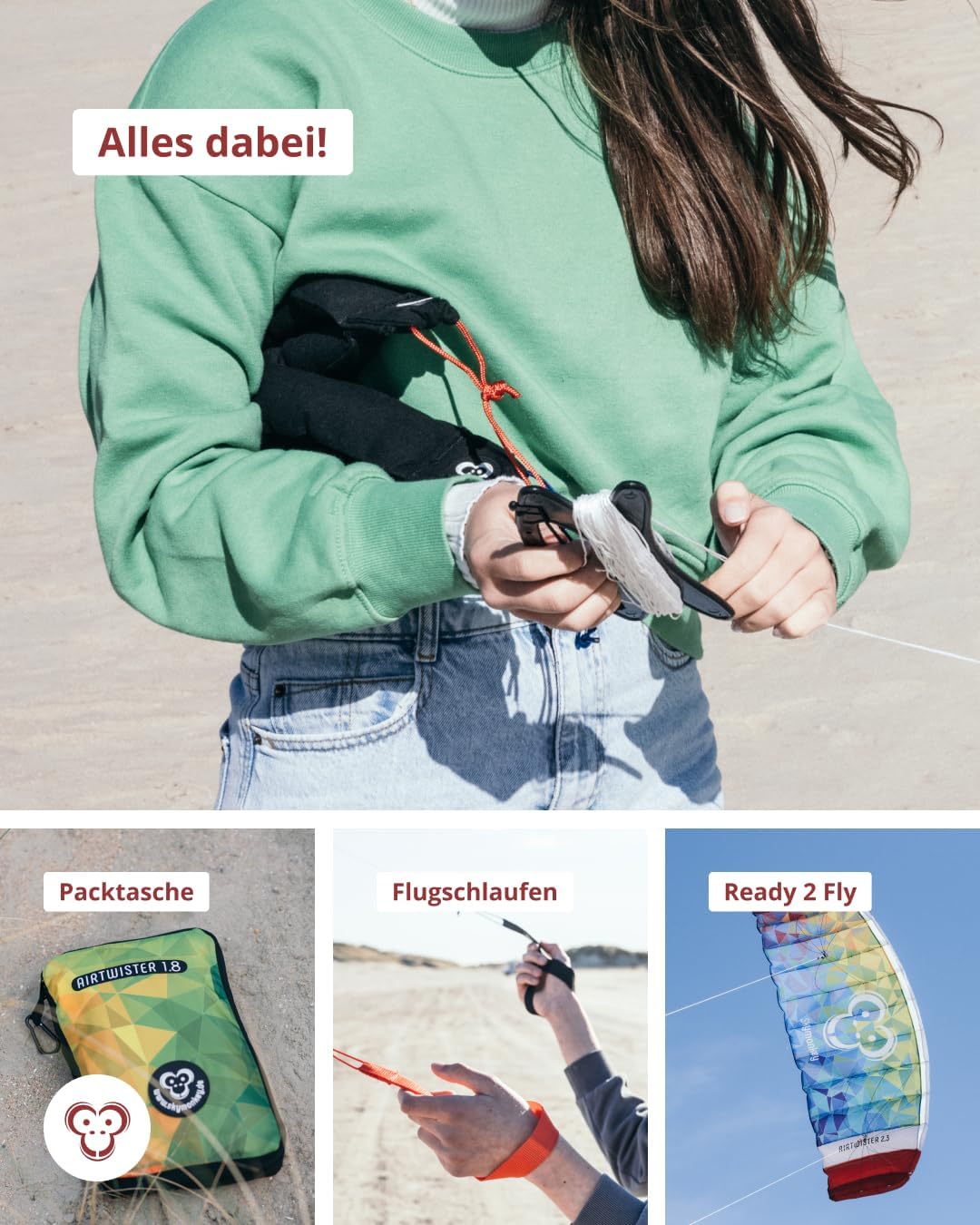 Airtwister 1.8 Lenkmatte mit Packsack & Flugschlaufen, Limegreen 180.0 Zentimeter
