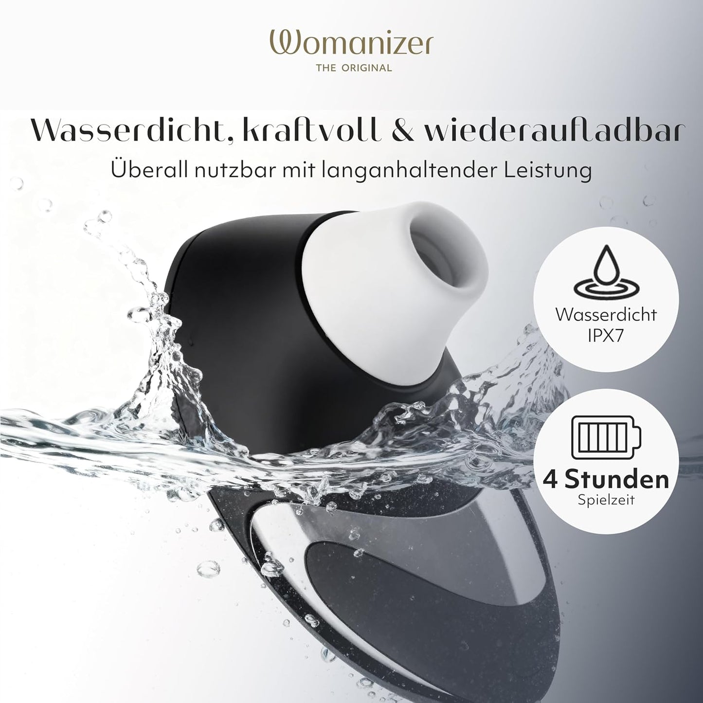 W500 Klitorisvibrator mit 12 Saugstufen, wasserdicht, Schwarz, Chrome 1 Stück (1er Pack)