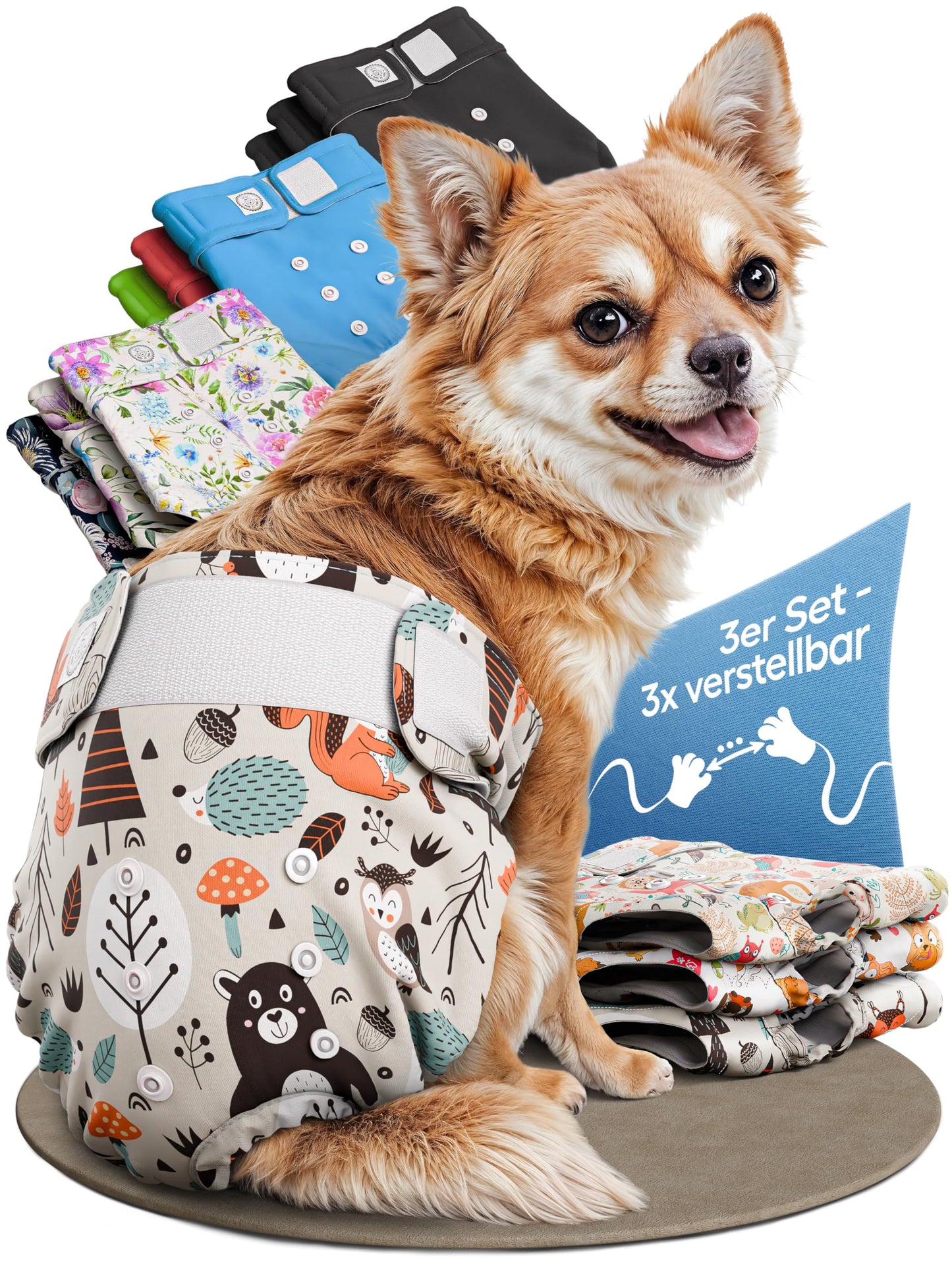 Hundewindeln für Hündinnen 3 Stück, Hund & Waldtiere XS (21 - 29cm)