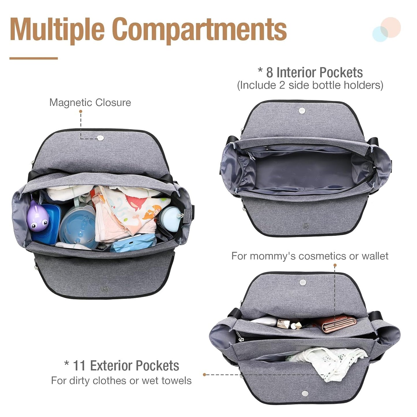 Grosse Wickeltasche mit Wickelunterlage, Grau