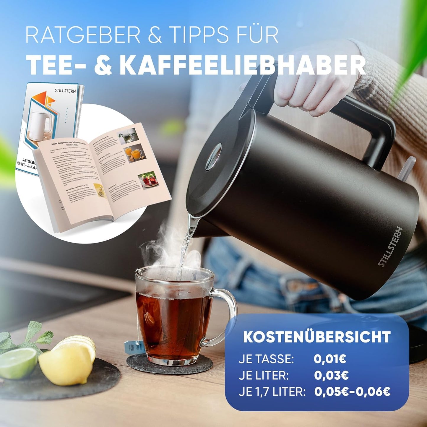 Wasserkocher mit Präzisionsausguss, Schwarz