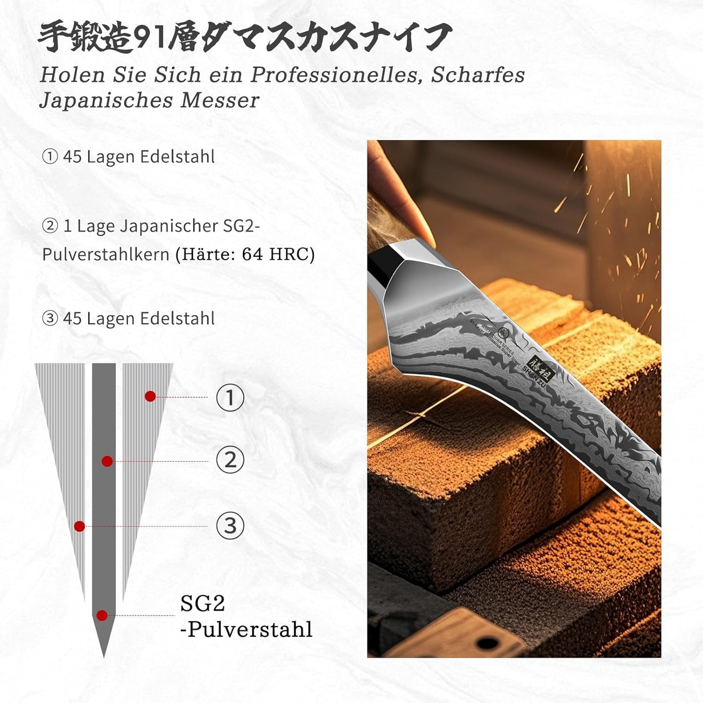 Damast Filetiermesser, Ausbeinmesser 18 cm 18 cm