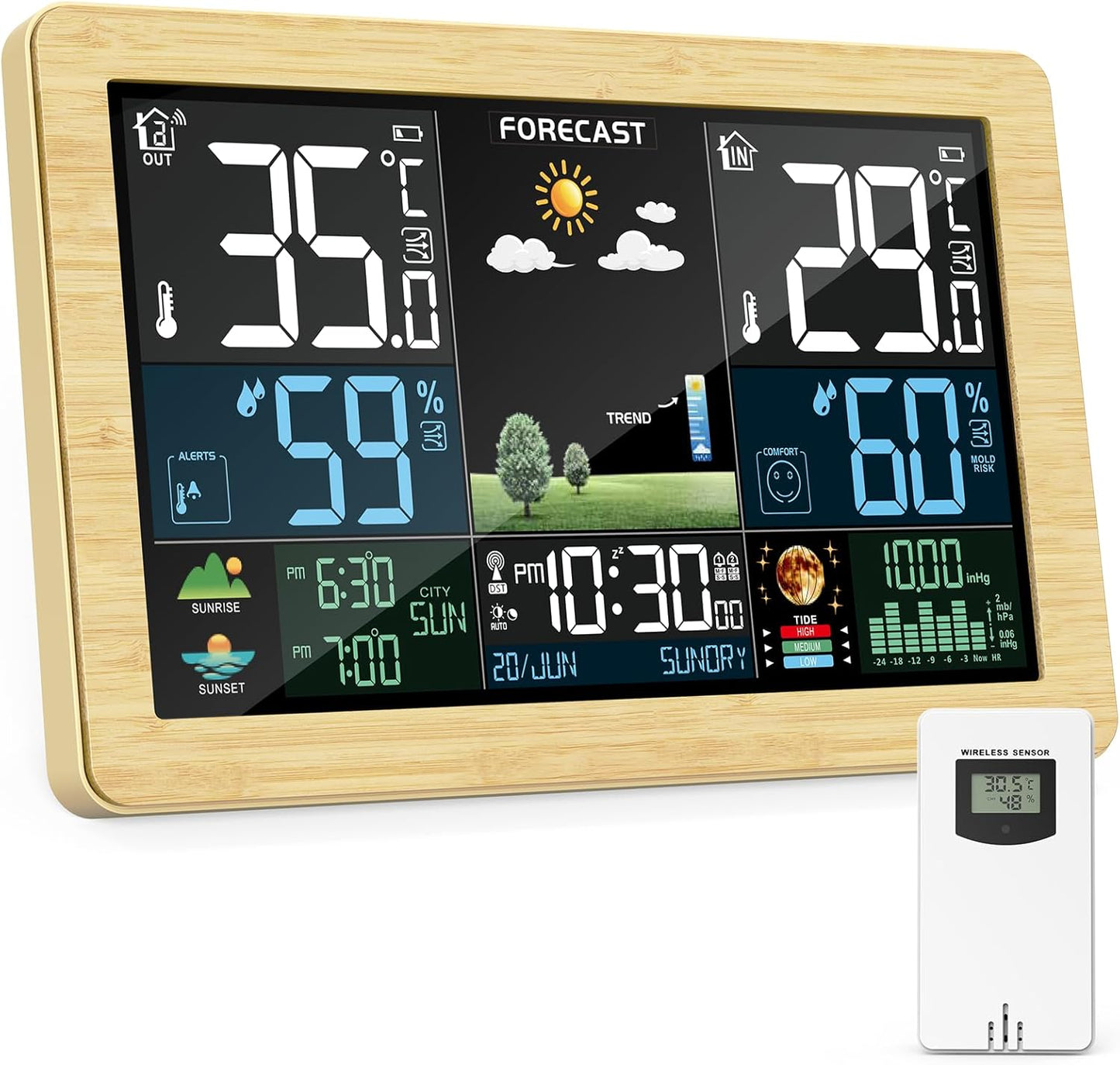 Funk-Wetterstation mit Aussensensor und Farbdisplay, Khaki