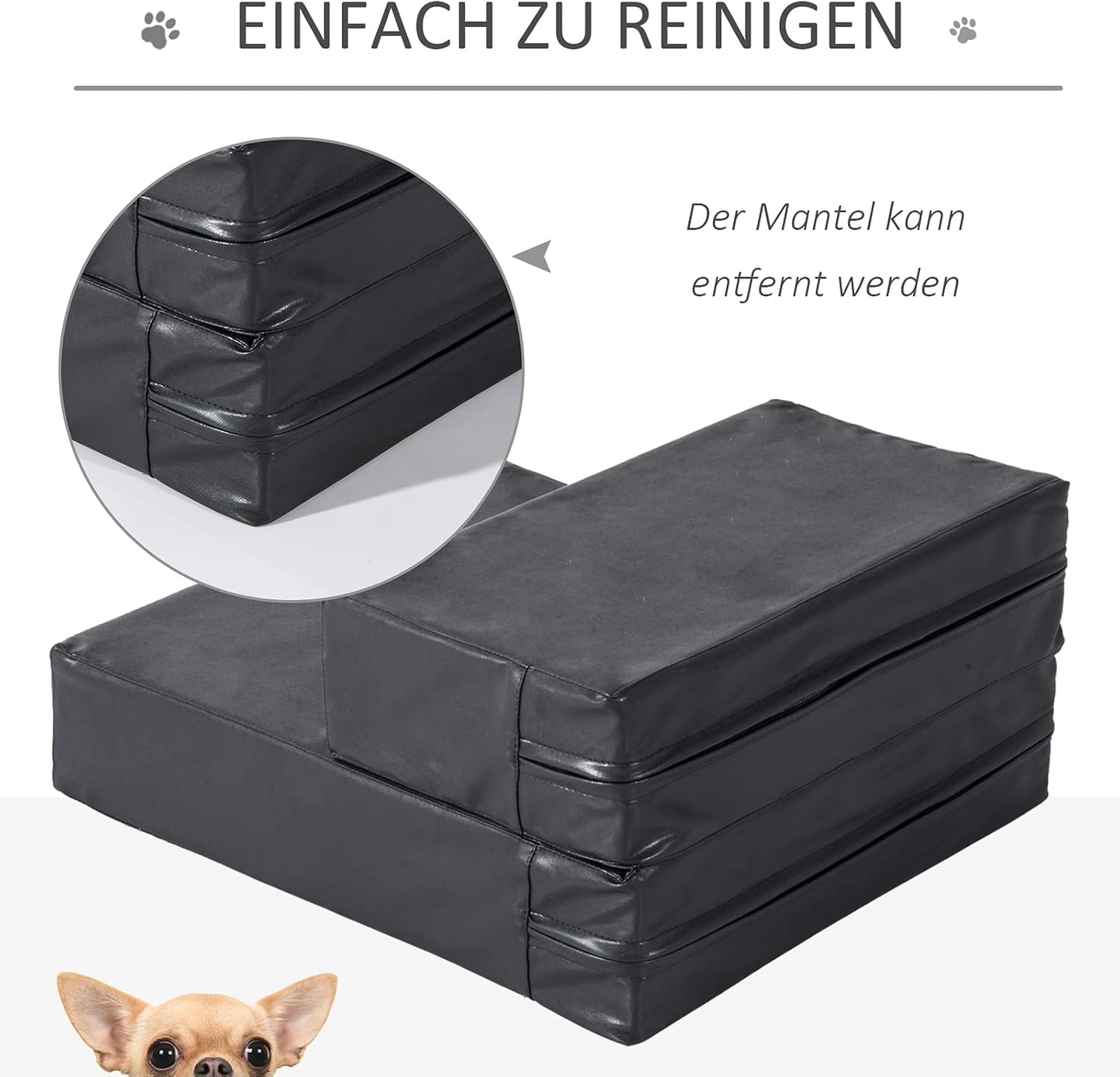 Klappbare Hundetreppe für Haustiere, schwarz L45 x B39 x H20 cm